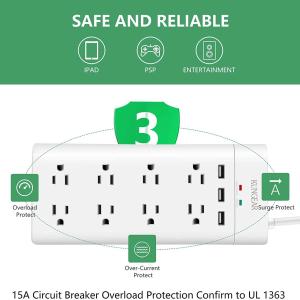 Surge Protector Power Strip - 10 FT Extension Cord, Power Strip with 12  Widely AC Outlet 3 USB, Flat Plug, Wall Mount Overload Protection, 1050J,  Desk